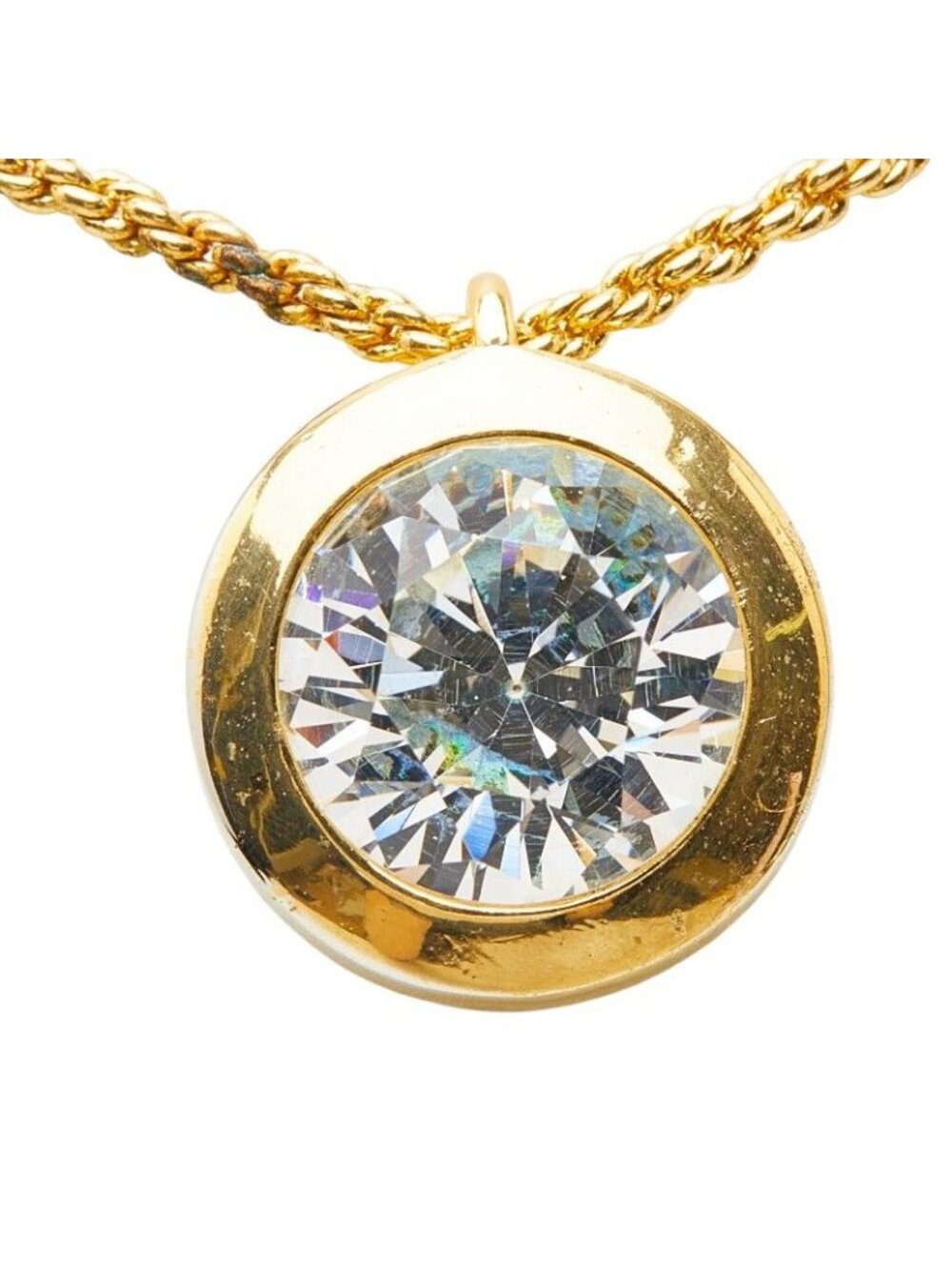 Dior Large Chain Pendant Necklace Gold Line Stone Plated - Picture 2 of 8